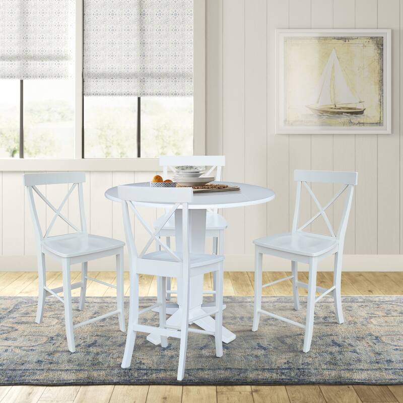 42 in Round Drop Leaf Counter Height Dining Table with Stools in White