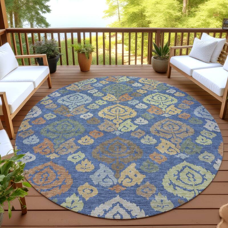 Machine Washable Indoor/ Outdoor Casual Zona Chantille Rug - Navy - 8' x 8'