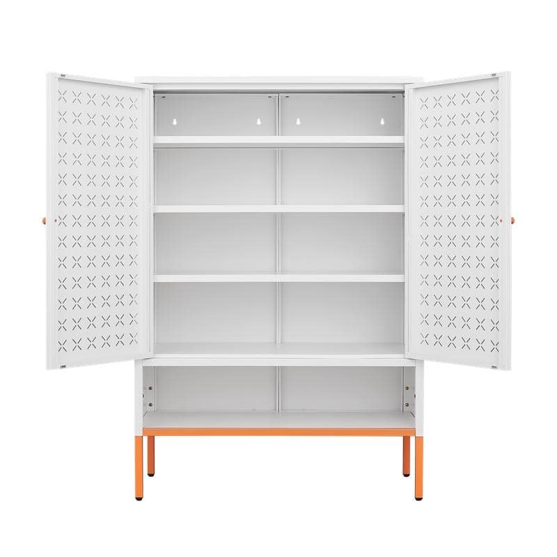 Grid Double Door Shoe Cabinet with Adjustable Shelves and Moisture-Proof Base
