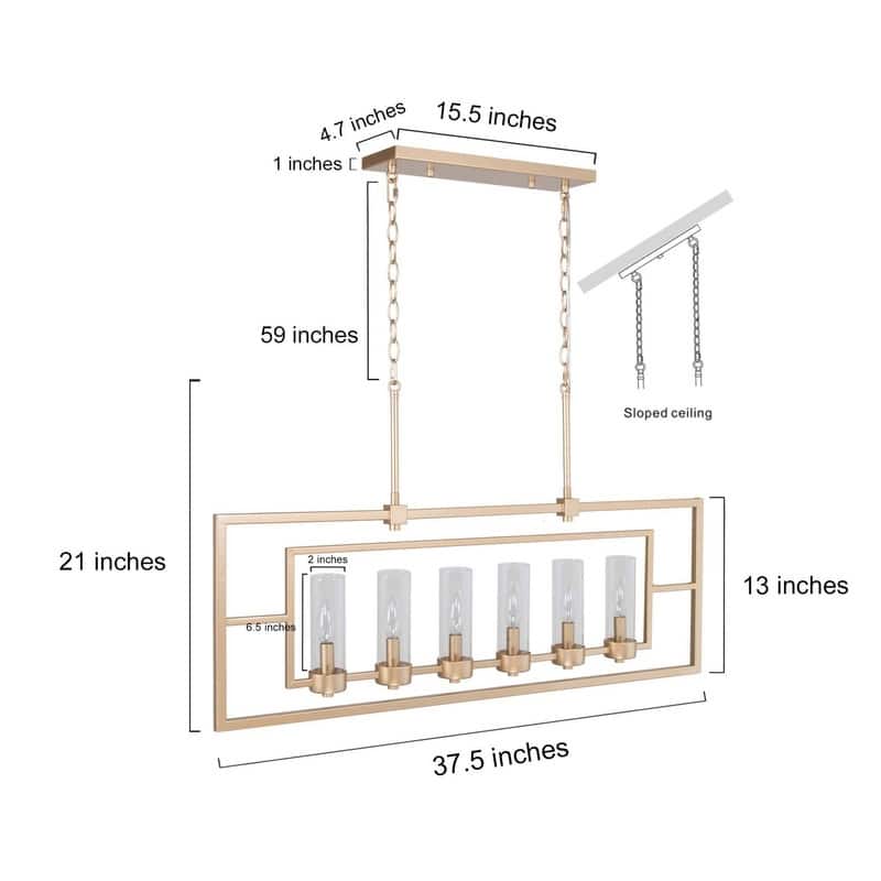 Velus 37.5 inches Large 6-light Modern Linear Kitchen Chandelier Rectangle Ceiling Lights for Dining Room - L37"*W5"*H21"