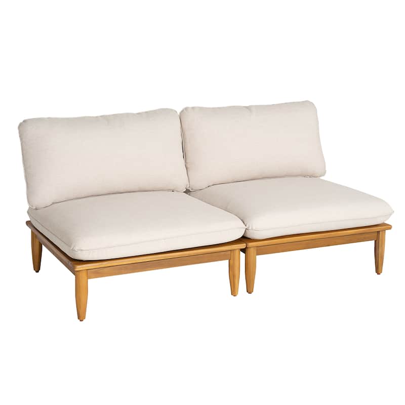 Scott Living Sacova Outdoor Acacia Wood Armless Chair, Teak Finish Frame with Beige Cushion, Set of 2