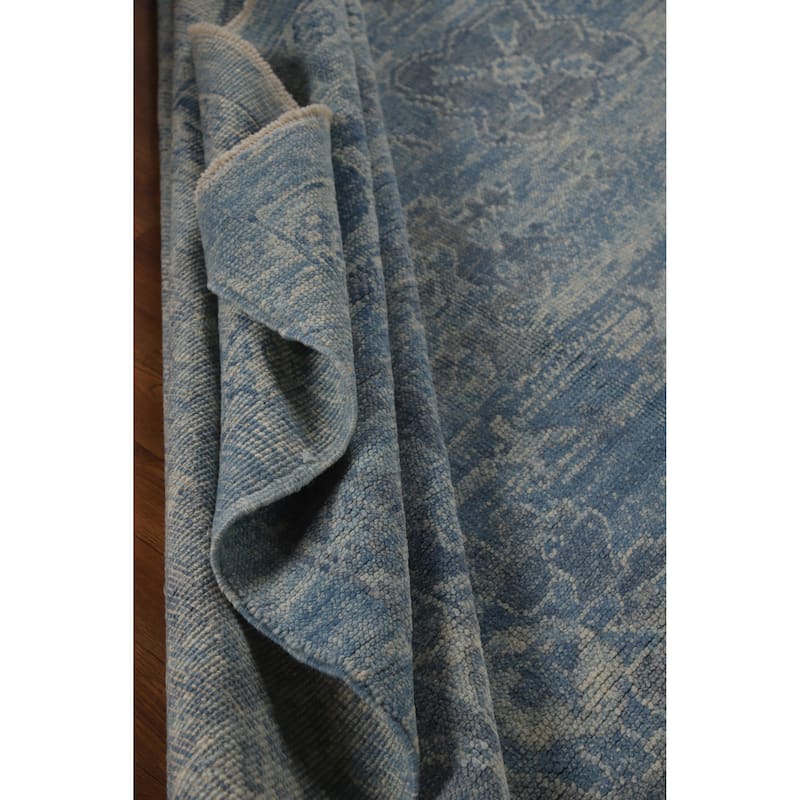 Hand Knotted Oriental 100% Wool Carpet Transitional All-Over Navy Blue & Blues Oushak Area Rug - 11' 2'' X 8' 5''