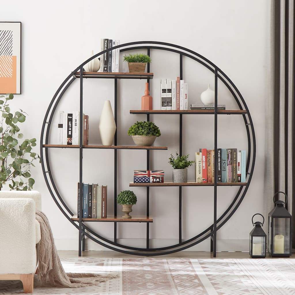 Round 5-Tier Metal Plant Stand bookcase storage rack, Indoor Living Room Terrace Garden Balcony Display Stand.