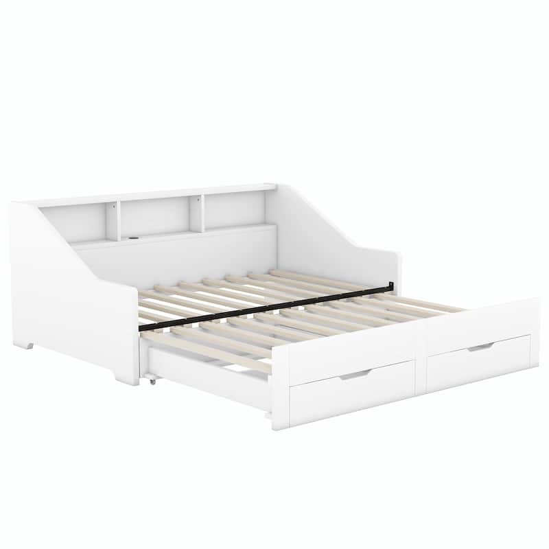 Twin to King Size Daybed Frame with Storage, Drawers, and Charging Design