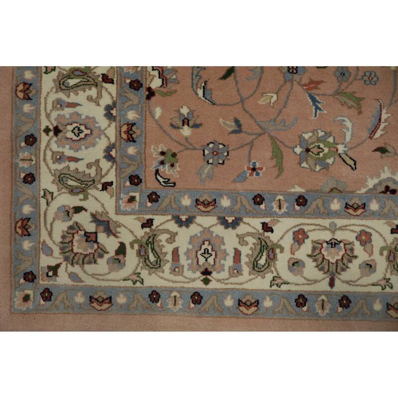 Hand Knotted Oriental 100% Wool Carpet Traditional All-Over Pink Kashan Area Rug - 8' 11'' X 6' 2''