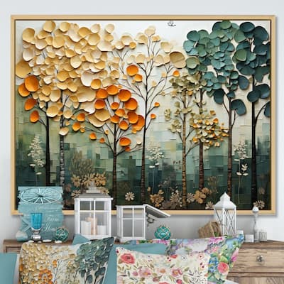Designart "Orange Green Trees Canopy Patchwork I" Landscape Trees Framed Wall Art Living Room