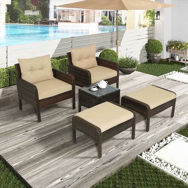 Shop Superbrite 5 Piece Pe Rattan Wicker Outdoor Patio Furniture Set With Glass Table On Sale Overstock 31864555