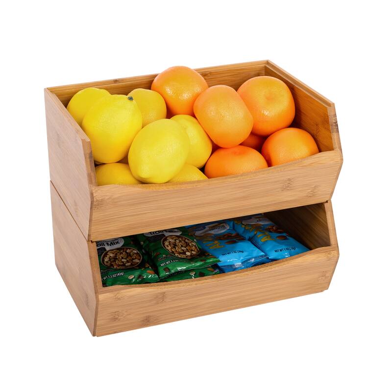 Seville Classics 2-Piece Stackable Bamboo Bin Organizer Set - Brown