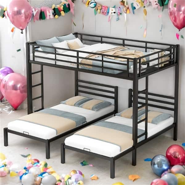 slide 2 of 24, Full Over Twin Bunk Bed with Shelf Black