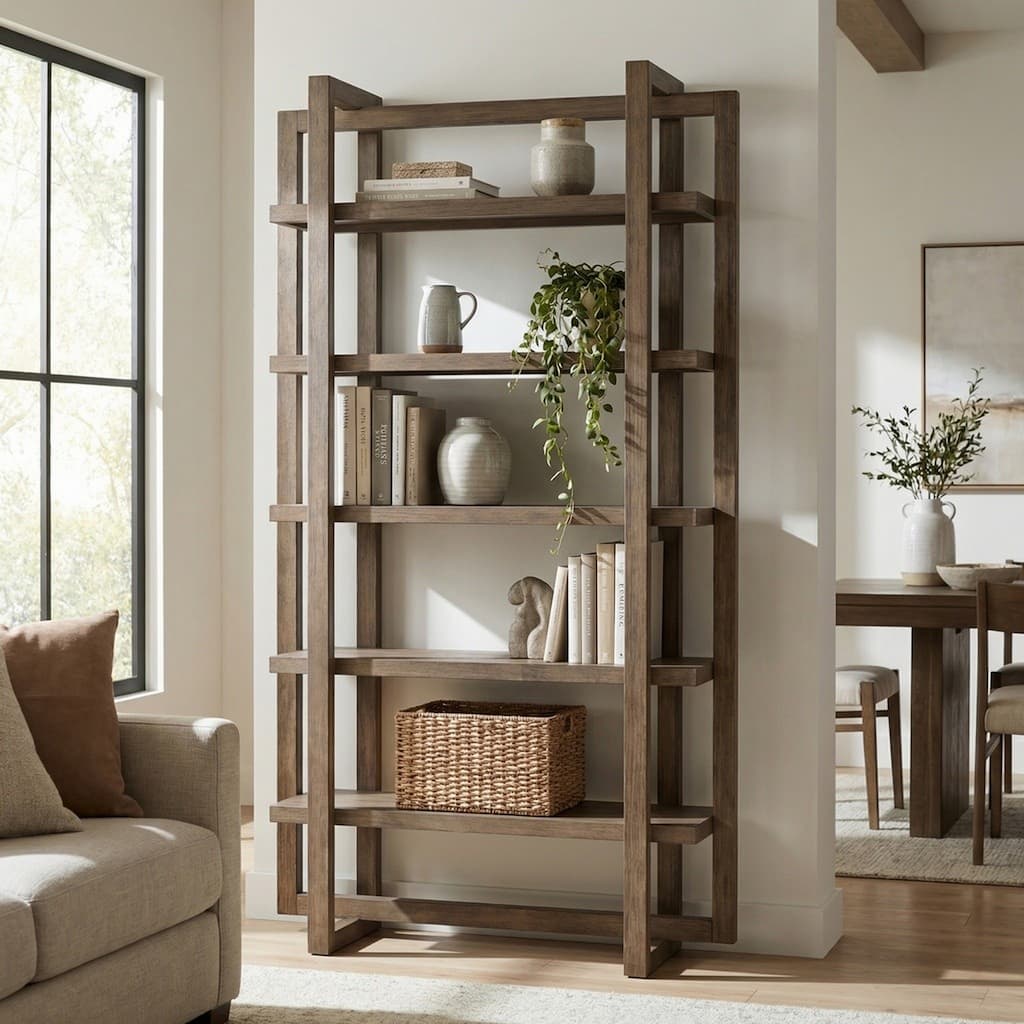 90 in. Brown Solid Wood 5 Shelf Etagere