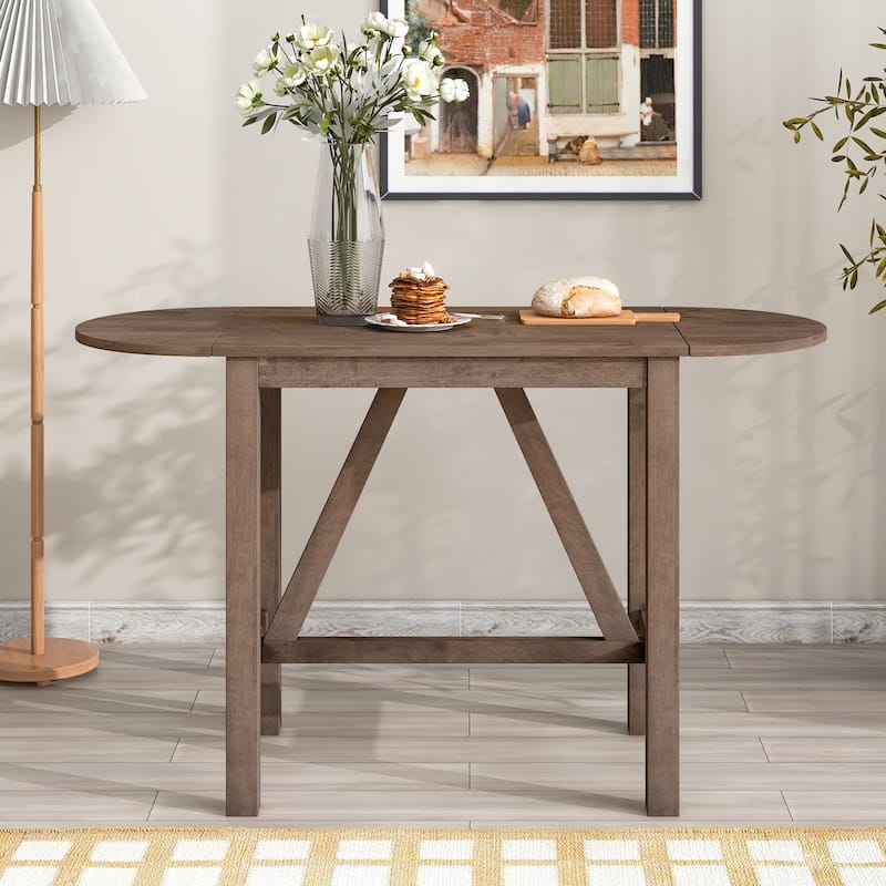 3-Piece Wood Counter Height Dining Table Set with 2 Upholstered Dining Chairs and Drop Leaf Dining Table for Kitchen
