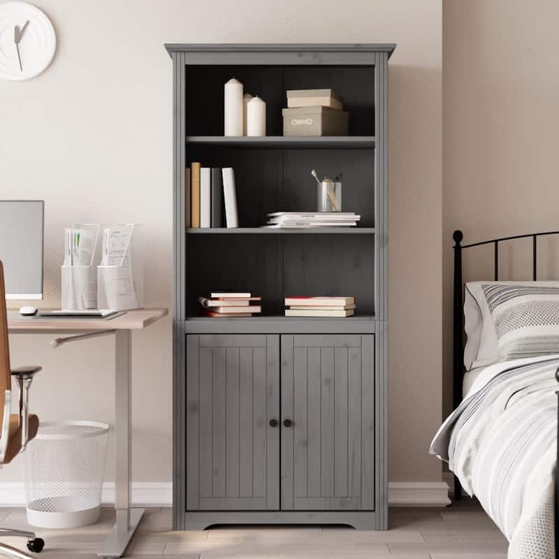 vidaXL Bookshelf Storage File Cabinet Shelf with Doors BODO Solid Wood Pine