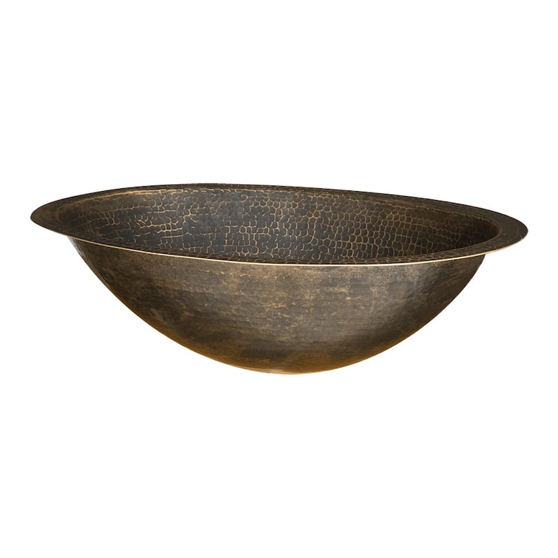 19-in Oval Under Counter Hammered Copper Bathroom Sink in Antique Brass (LO19FAB)