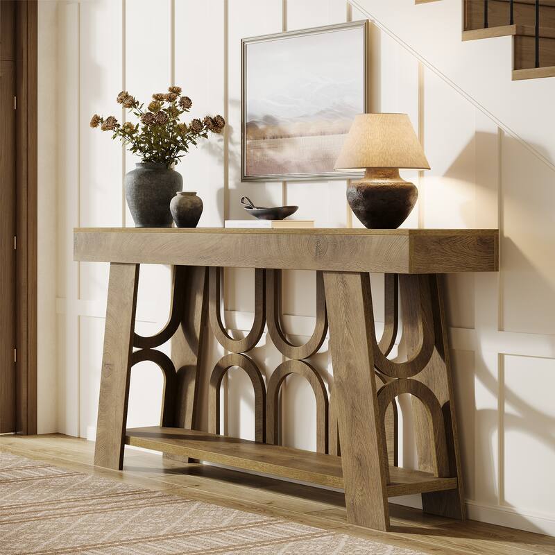63" Console Table with Arched Legs, 2-Tier Farmhouse Entryway Table
