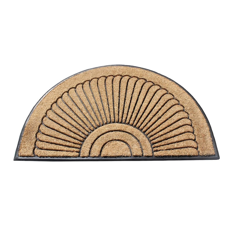 A1HC Sunburst Half Moon Tapered Edge Rubber Coir Doormat Outdoor Mat - 30"X48"