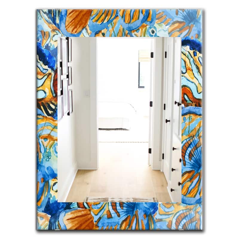Designart 'Orange and Blue Fishes' Traditional Mirror - Printed Wall Mirror