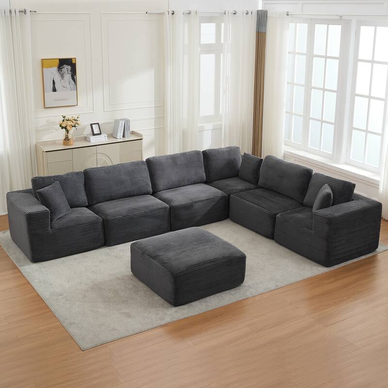 Convertible Corduroy Modular Sectional Sofa - Grey