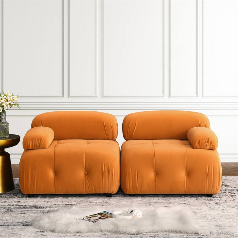 Modular Button Tufted L Shaped Sectional Sofa with Reversible Ottoman
