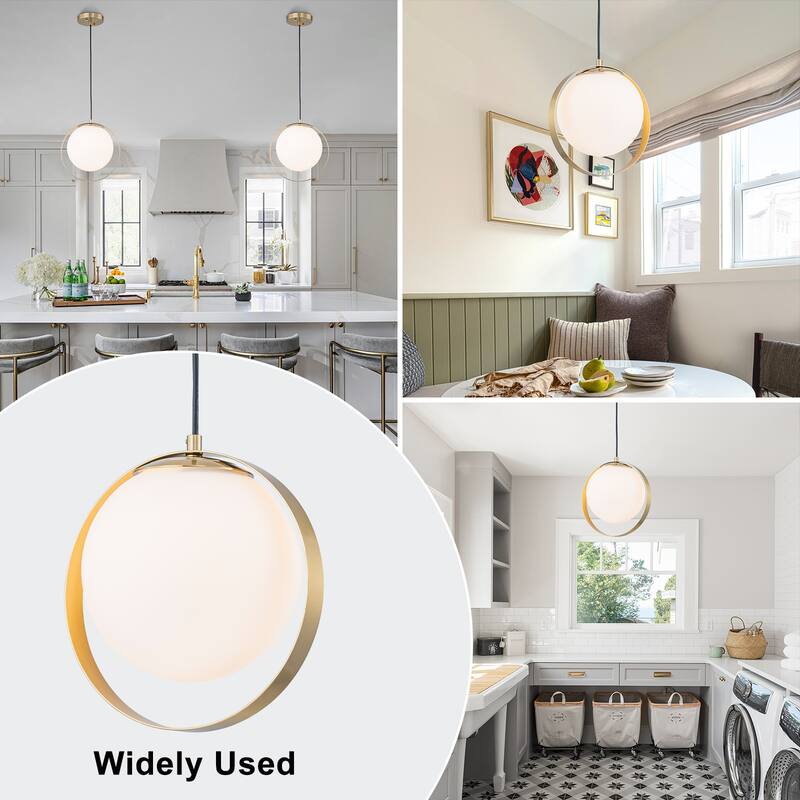 Modern 10-In Single Light LED Pendant Opal Glass Shade Metal Frame - Dia.10-in