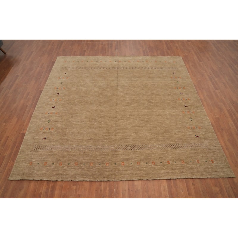 Hand Knotted Oriental 100% Wool Carpet Tribal Animal Pictorial Brown Gabbeh Area Rug - 9' 6'' X 9' 10''