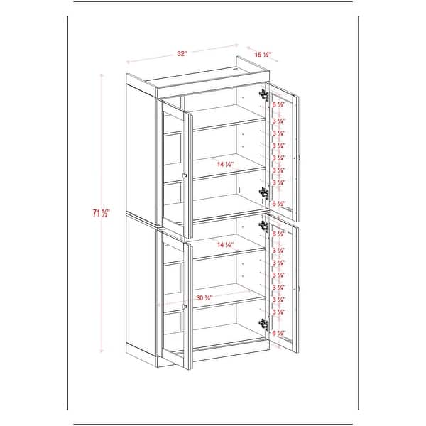 dimension image slide 0 of 2, Palace Imports 100% Solid Wood Tall Clear Glass 6-Shelf Bookcase, 32" W x 71.5" H