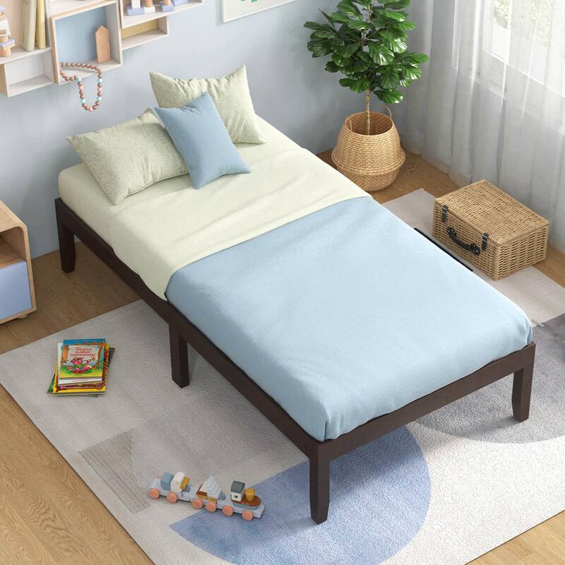 Costway Twin/Full/Queen Size Wooden Platform Bed Frame 14" with Rubber