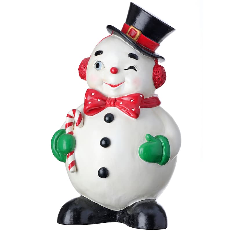 12" Resin Standing Winking Jolly Snowman
