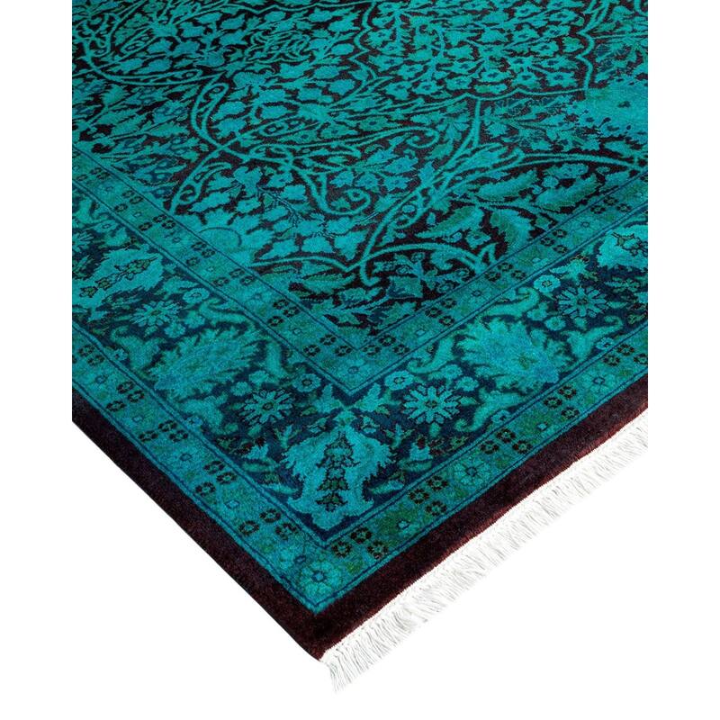 Overton Hand Knotted Wool Vintage Inspired Modern Contemporary Overdyed Green Area Rug - 4' 2" x 11' 10"