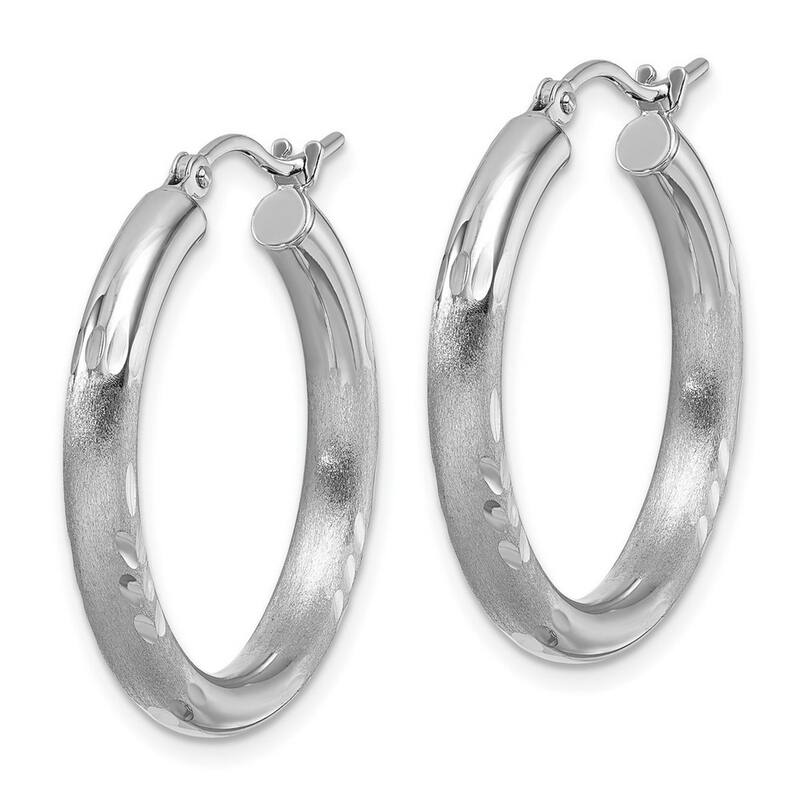Curata 14k White Gold Satin and Sparkle Cut Round Hoop Earrings - 3mm 25x25mm