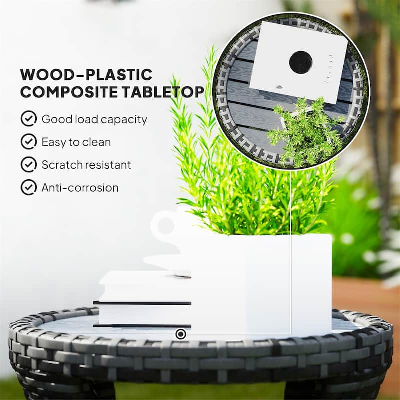 Steel PE Rattan WPC 2-Tier Hourglass Outdoor Side Table - 18.1" Dia. x 19.7" H