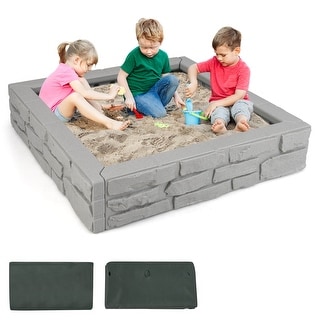 47"x47" HDPE Sandbox with Oxford Cover and Bottom Drainage Liner