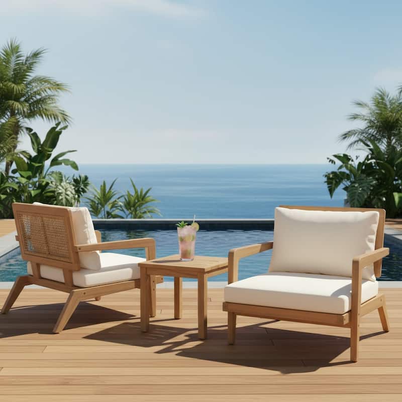 Christopher Knight Home Kaelith Acacia Wood Lounge Chair with Wicker Backrest and Cushion