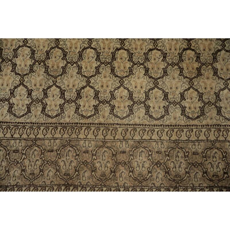 Hand Knotted Oriental 100% Wool Carpet Traditional All-Over Beige & Ivories Mood Area Rug - 9' 10'' X 7' 0''