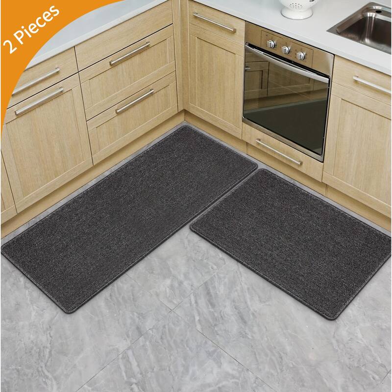 2 PCS Kitchen Rug Set, Laundry Room Mats,31.5X17.3In and 47.2X17.3In - 2 PCS - 2 PCS - Black