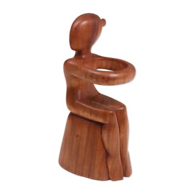 Handmade Embrace Wood wine bottle holder (Indonesia) - 37 x 22 x 17