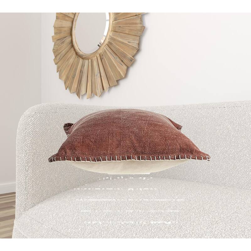 HomeRoots 24" X 24" Clay 100% Cotton Zippered Pillow