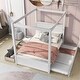 preview thumbnail 11 of 13, Merax Full Size Canopy Bed with Trundle Bed and two Drawers Brushed White