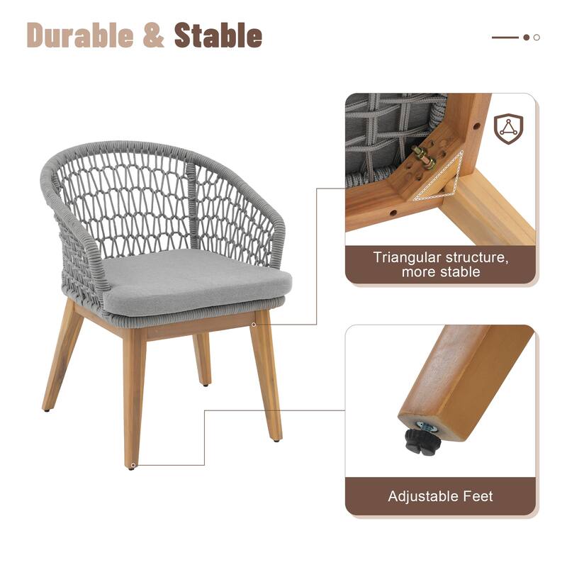 Outdoor 7-Piece Dining Chair with Rope-woven Backrest and Table Set