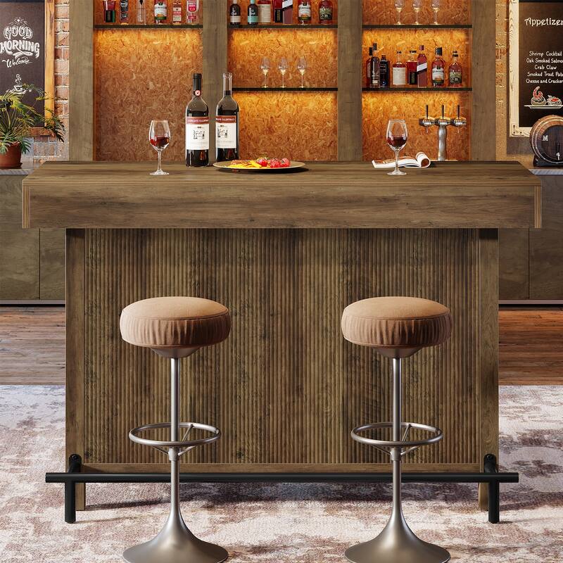 57.5'' Bar Table Home Bar Unit Counter Height Pub Table with Storage