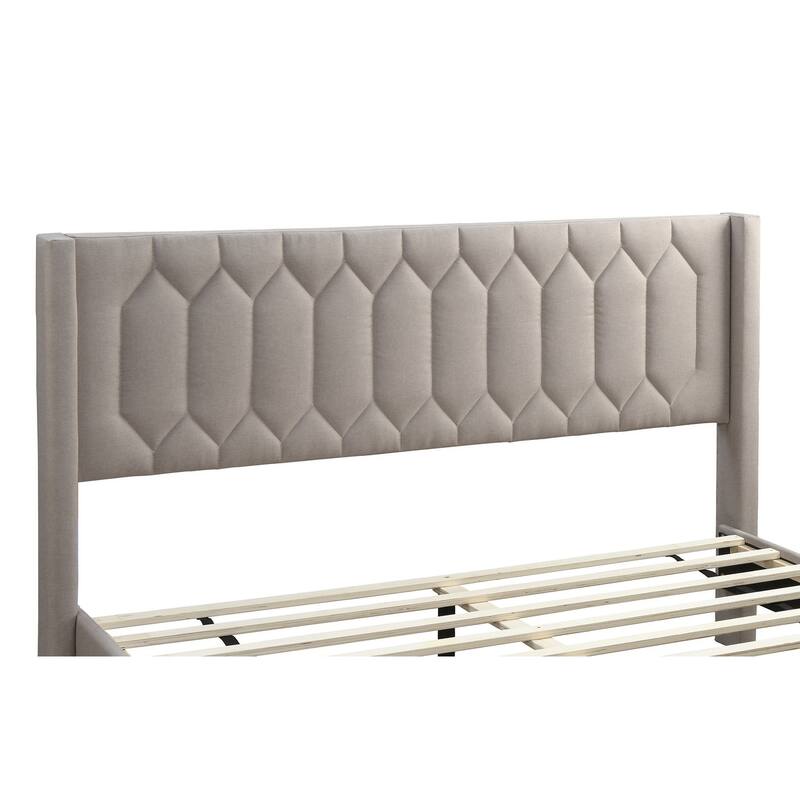 Modern Eye-Catching 1pc Queen Size Bed Light Brown Burlap Fabric Unique Diamond Design Headboard Bedframe