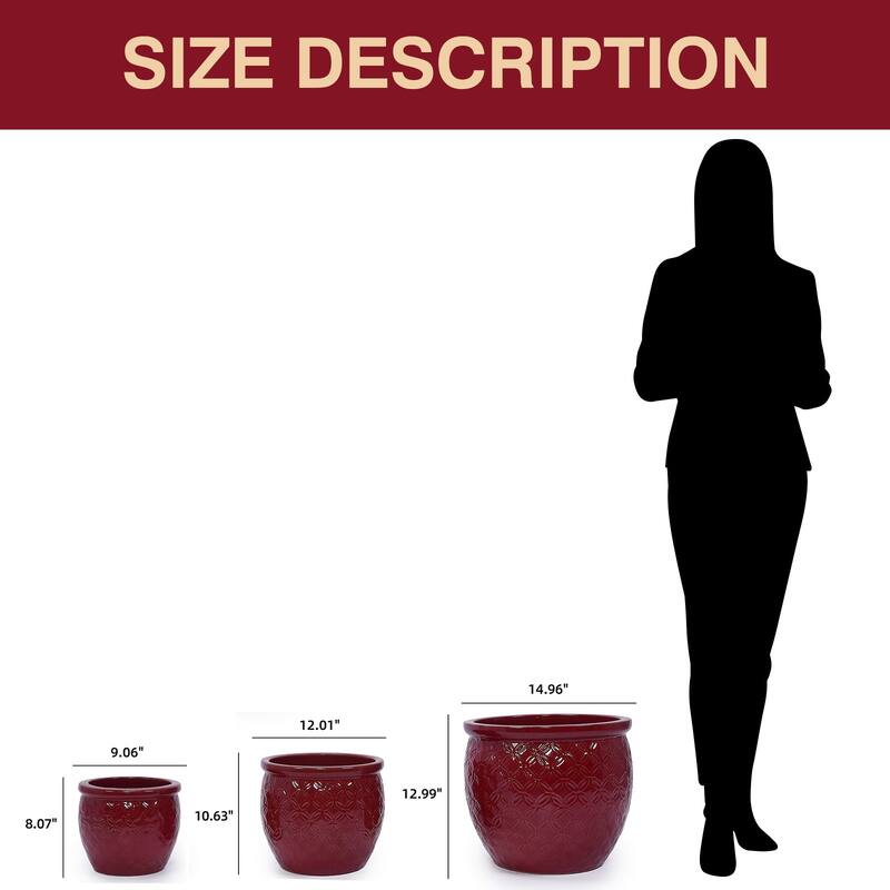 3 Handmade Ceramic Planter Set for Monstera Large Plants Glossy Finish