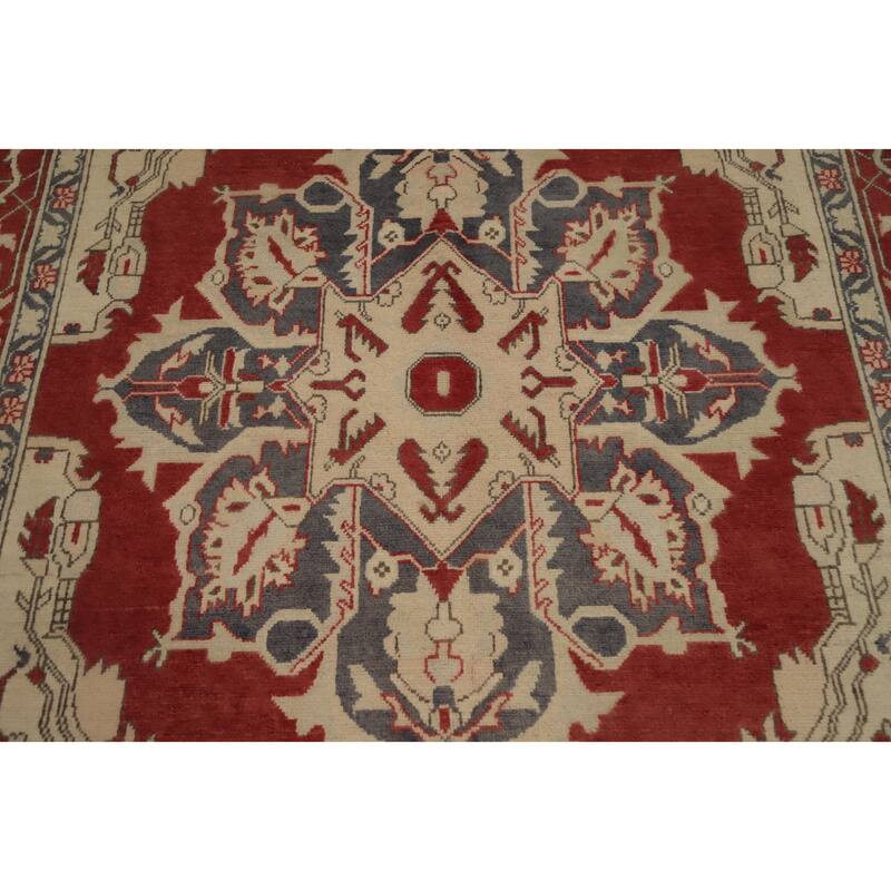 Hand Knotted Oriental 100% Wool Carpet Traditional Medallion Oranges & Rust Heriz (serapi) Area Rug - 9' 0'' X 5' 10''