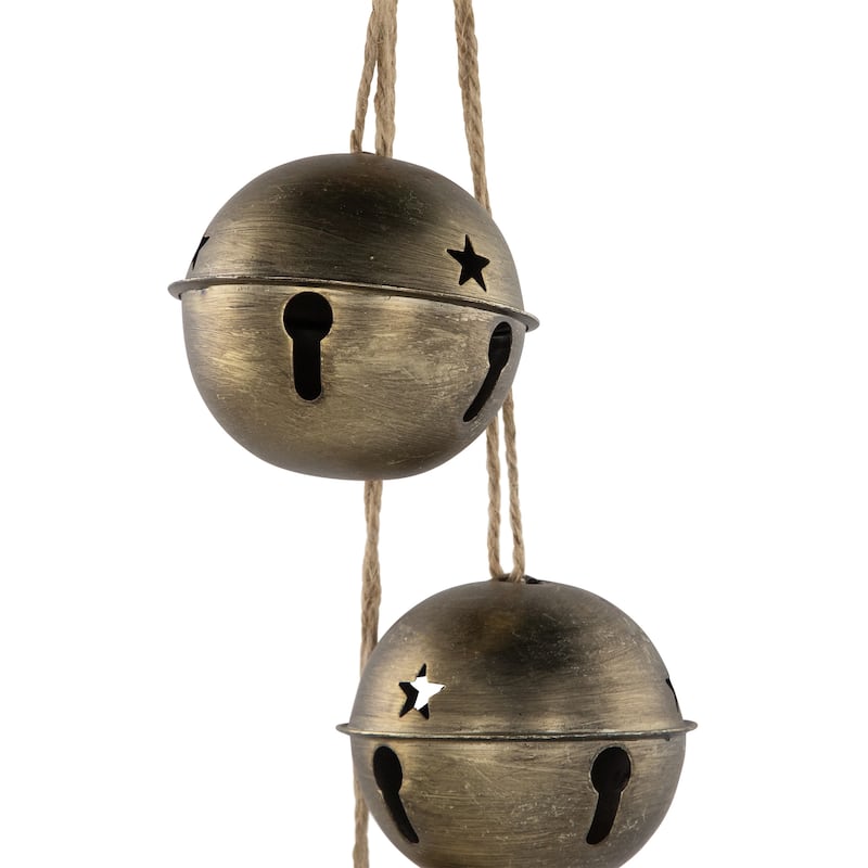 Jingle Bells with Plaid Bow Hanging Christmas Decoration - 20" - Gold