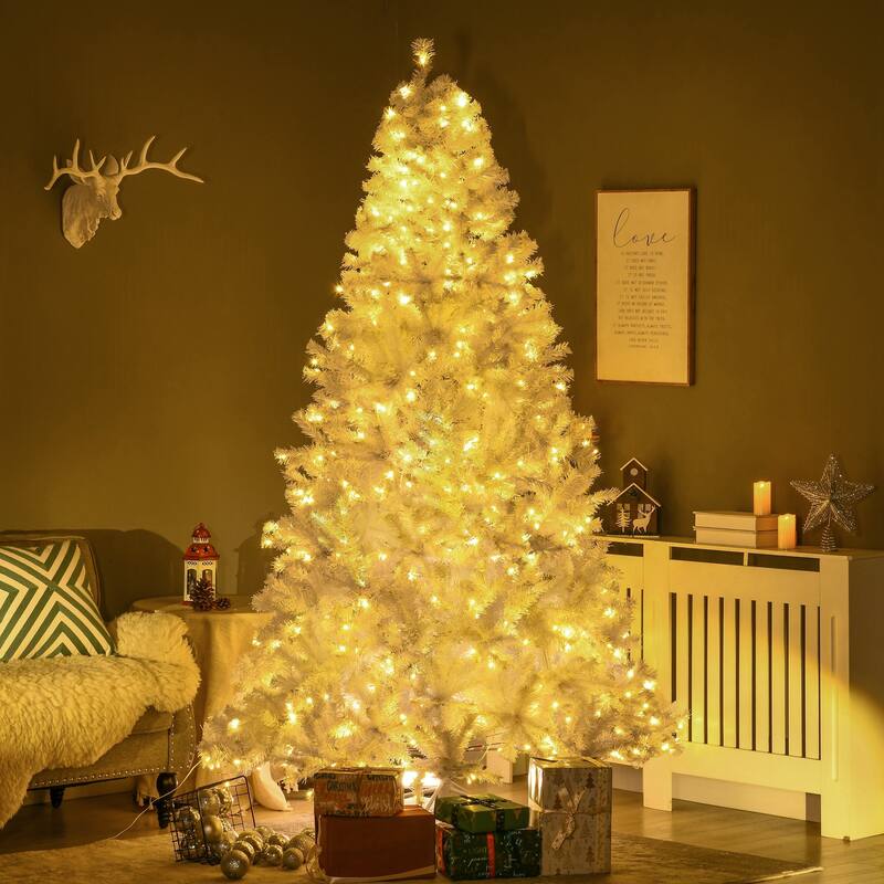 Prelit 7.5FT Artificial Christmas Tree, White Snowy Branches with LED Lights