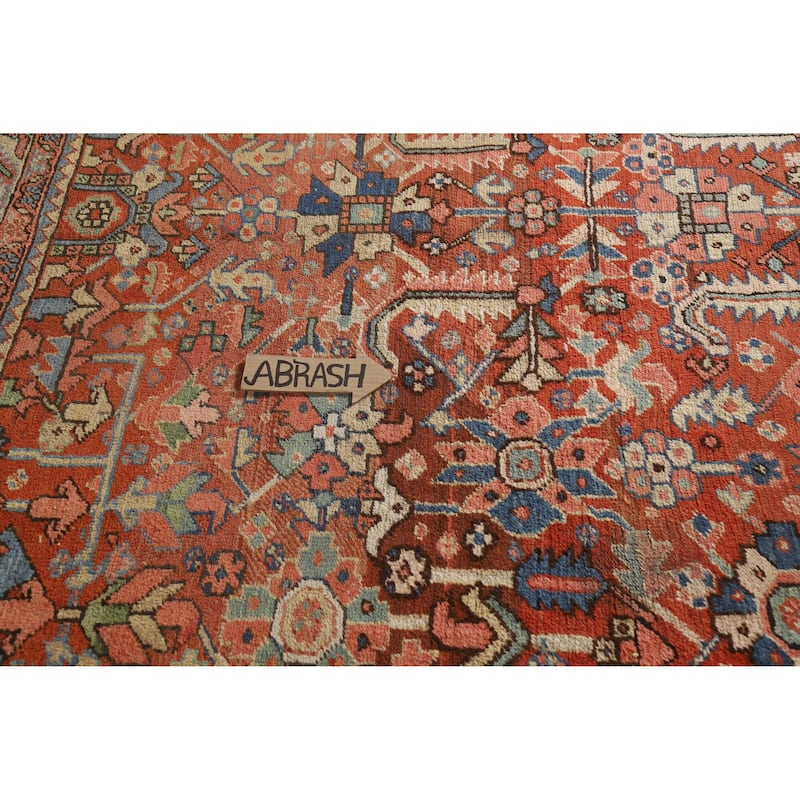 Hand Knotted Oriental 100% Wool Carpet Traditional Geometric Oranges & Rust Heriz (serapi) Area Rug - 11' 10'' X 9' 5''