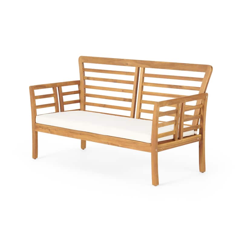 Caydon Acacia Wood Outdoor Loveseat with Cushions by Christopher Knight Home