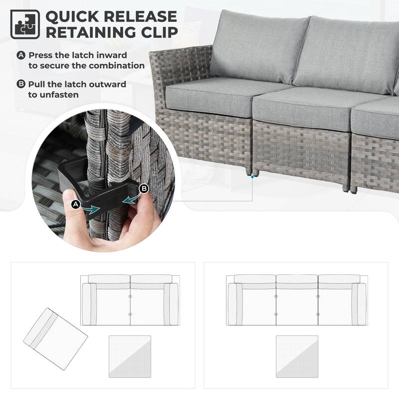 HOOOWOOO 10-piece Outdoor Furniture Rattan Sectional Set with Fire Pit Table.