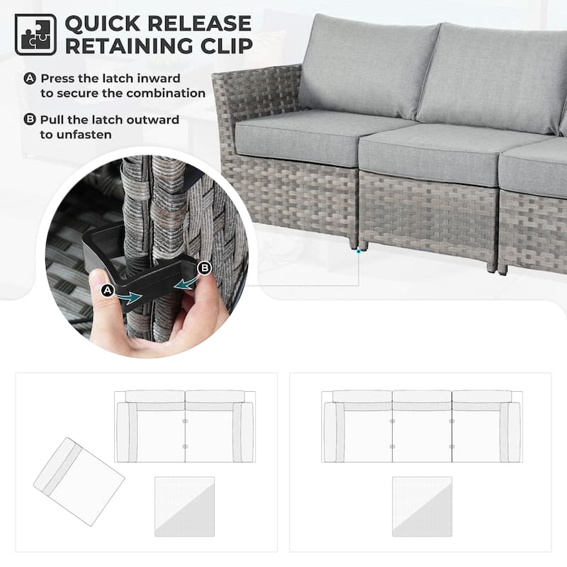 HOOOWOOO 9-piece Handwoven Wicker Patio Sectional Set with Swivel Rocking Chair