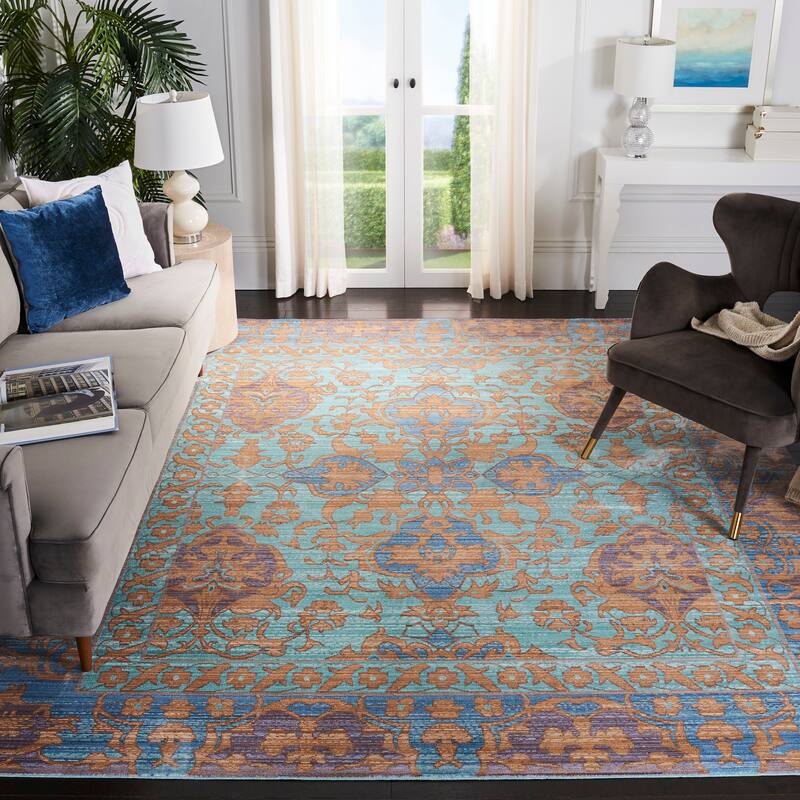 SAFAVIEH Valencia Kanika Distressed Vintage Boho Oriental Polyester Rug - 6' x 9' - Blue/Gold