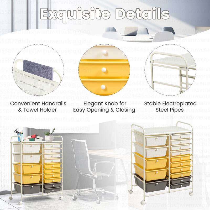 Costway 15 Drawer Rolling Storage Cart Tools Scrapbook Paper Office - See Details